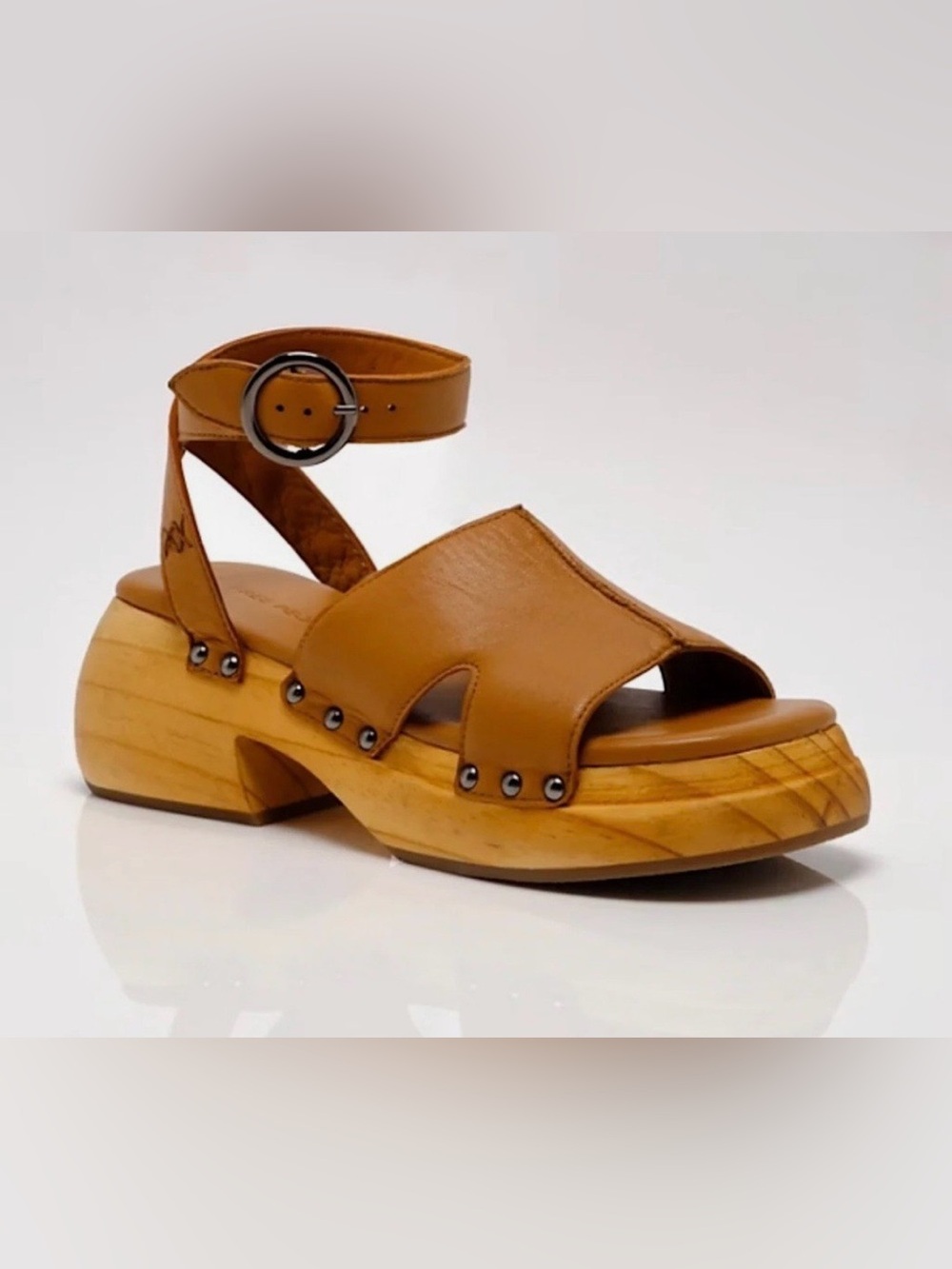 FREE PEOPLE Carson Tan Leather Platform Clog Sandal with Ankle Strap- NEW/ W Box